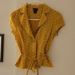 Yellow and white flower embroidered wet seal shirt